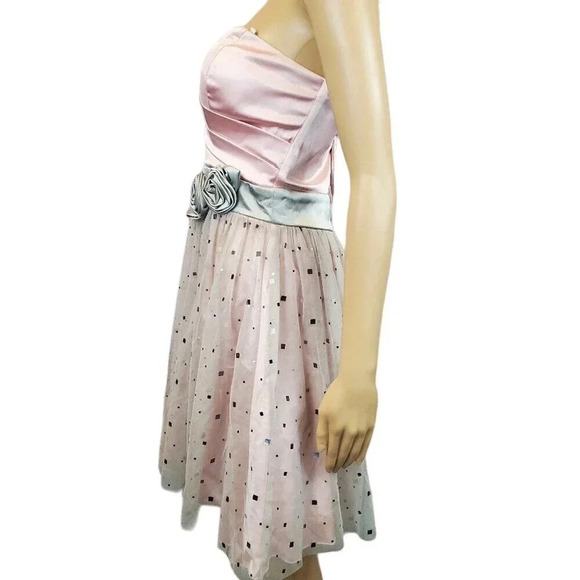 B Darlin Size 9/10 Pink and Green Strapless Knee Length Tule Formal Dress - Picture 2 of 9